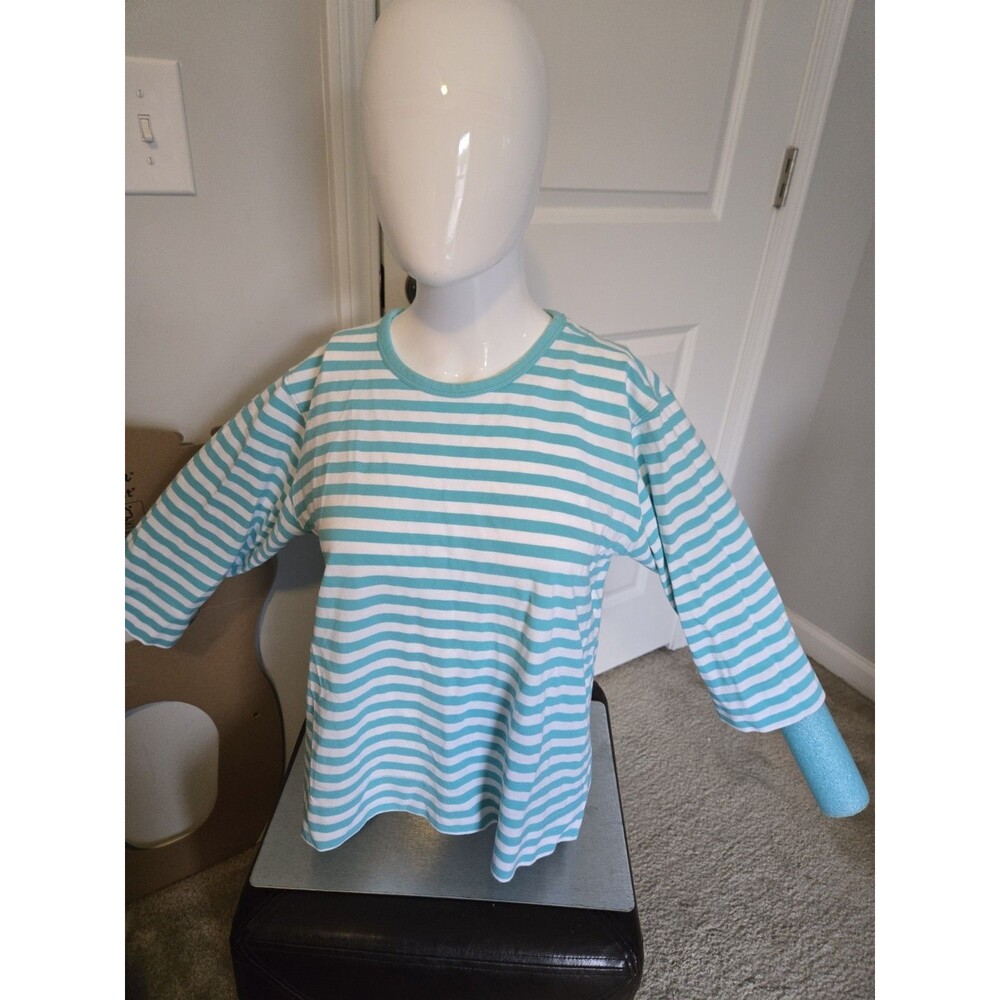 Kim Rogers knit top Size large  aqua blue stripe